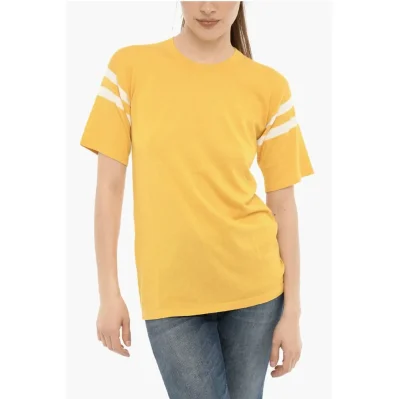 Cotton Crew-Neck T-shirt with Contrasting Band