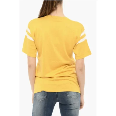 Cotton Crew-Neck T-shirt with Contrasting Band