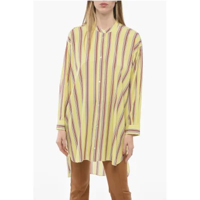 Bayadere Patterned Silk Blend Shirt with Mandarin Collar