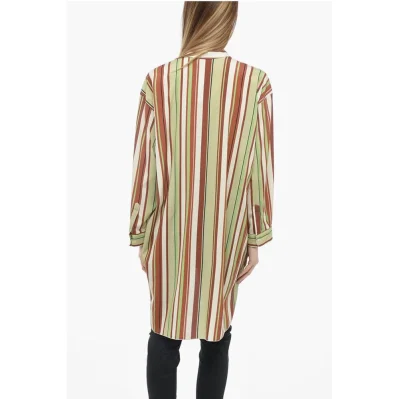 Bayadere Patterned Silk Blend Shirt with Mandarin Collar