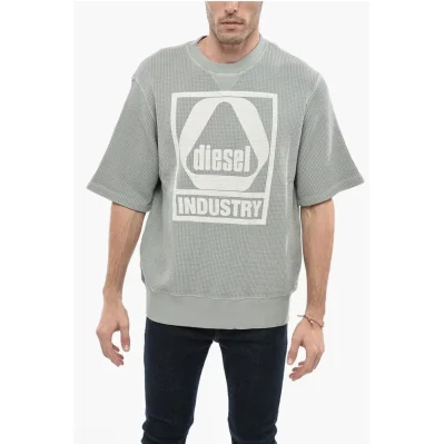 Honeycomb Motif S-COOLWAF Crew-Neck T-shirt with Maxi Print