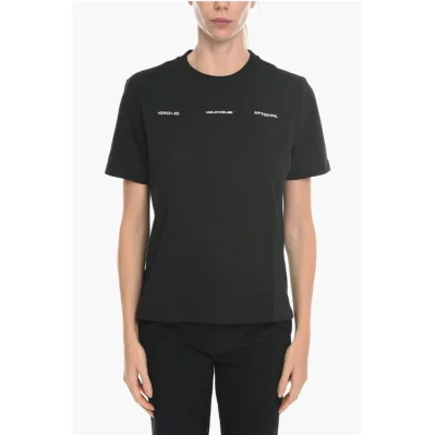 Solid Color W.KJERAG NATIONAL Crew-neck T-Shirt with Back Pr