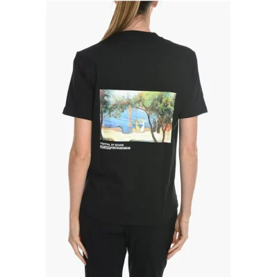 Solid Color W.KJERAG NATIONAL Crew-neck T-Shirt with Back Pr