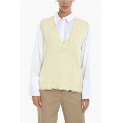 V-Neck KRISTA Knitted Vest with Contrasting Stitching