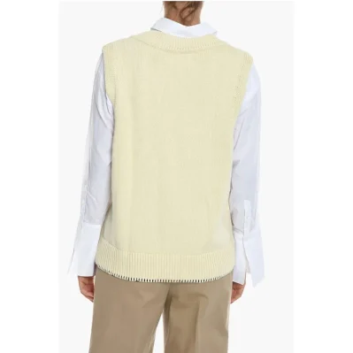 V-Neck KRISTA Knitted Vest with Contrasting Stitching