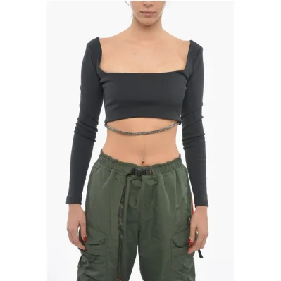 Solid Color Square Neck Crop Top with Removable Glittery Str