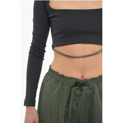 Solid Color Square Neck Crop Top with Removable Glittery Str