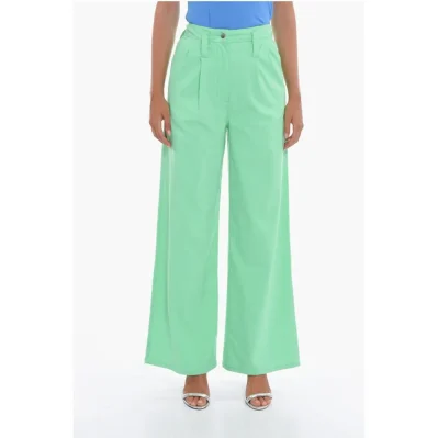 Double-Pleat NAYA Flared Pants with Silver Button