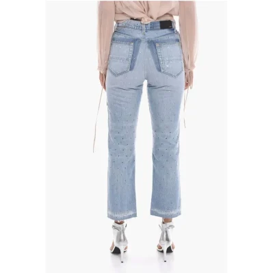 Cropped Fit Distressed Denims with Crystals 20cm