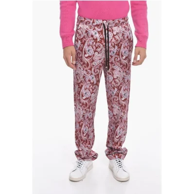 Viscose-satin Pyjama Pants with Paisley Motif