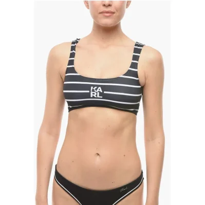 Awning Striped Two-Tone Plunge Bikini Top