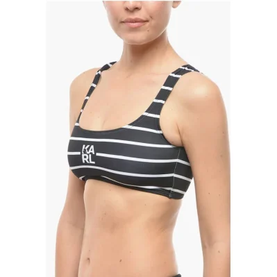 Awning Striped Two-Tone Plunge Bikini Top