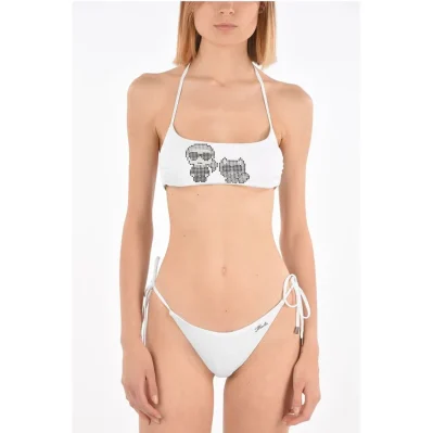 solid Color KARL & CHOUPETTE Bandeau Bikini Top with Studs