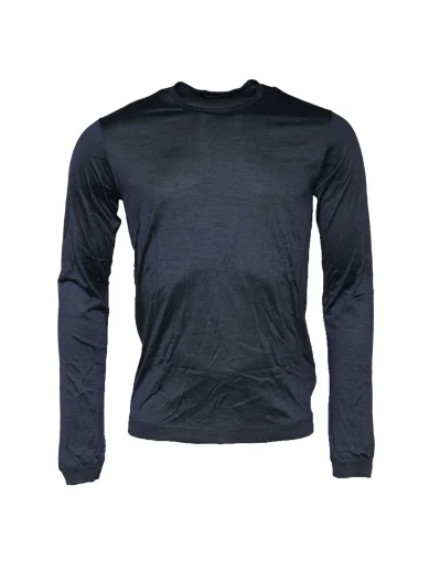 Dark Blue Silk Crew Neck Sweatshirt Sweater
