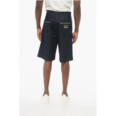Dark Washed Denim Shorts with Contrasting Details