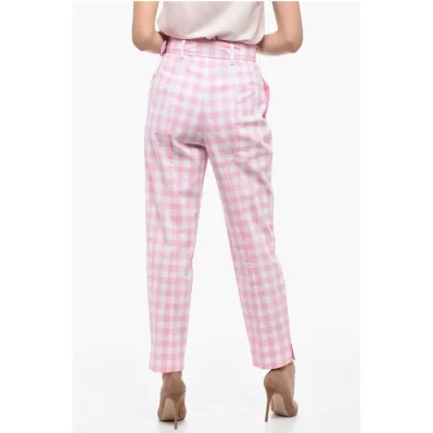 Single-pleated Vichy Cotton Pants with Belt