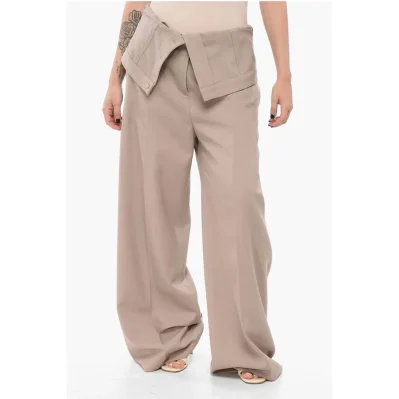 Wide-leg Pants with Fold Over Waist Design