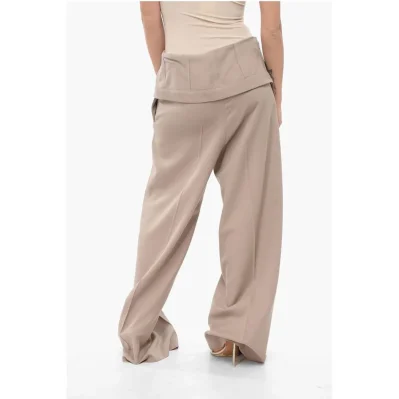 Wide-leg Pants with Fold Over Waist Design
