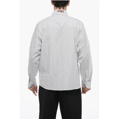 Striped Shirt with Breast Pocket and Embroidery