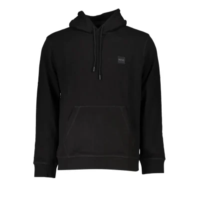 Black Cotton Men Hooded Sweater
