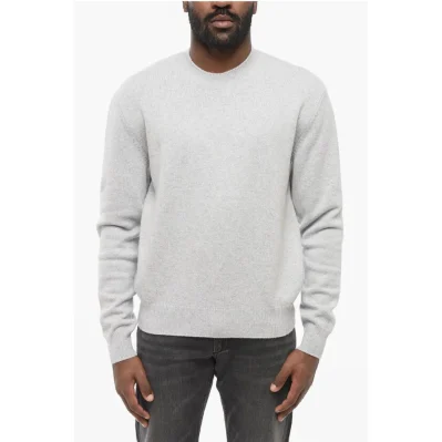 Crew Neck Cashmere Blend Sweater with Leather Patches