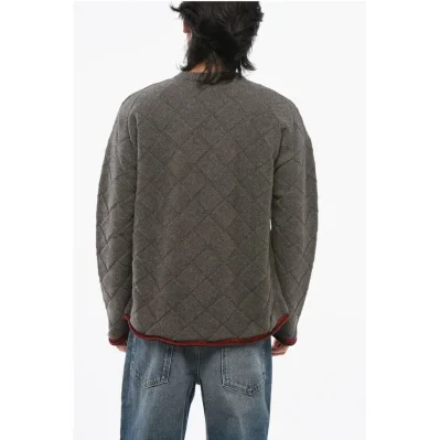 Jacquard Wool Blend Crew Neck Pullover with Contrasting Hems