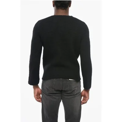 BLACK Crew Neck Distressed Wool Pullover