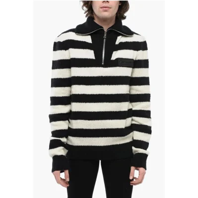 Mock Neck Awning Striped Sweater with Half Zip
