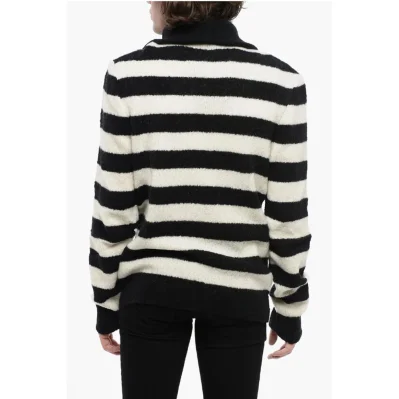 Mock Neck Awning Striped Sweater with Half Zip