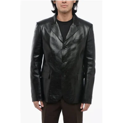 Single Breasted Hammered Leather Blazer