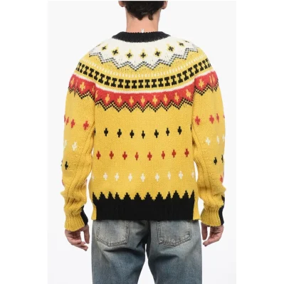 GRENOBLE Crew Neck Wool Blend Pullover with Fairisle Motif