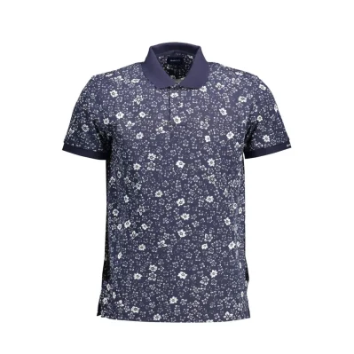 Blue Cotton Men Polo Shirt