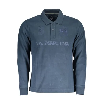 Blue Cotton Men Polo Shirt