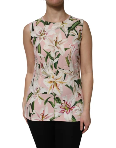 Pink Floral Print Sleeveless Tank Blouse Top