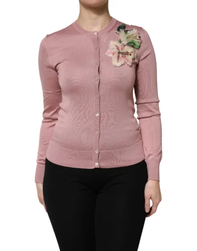 Pink Silk Knit Button Down Cardigan Sweater
