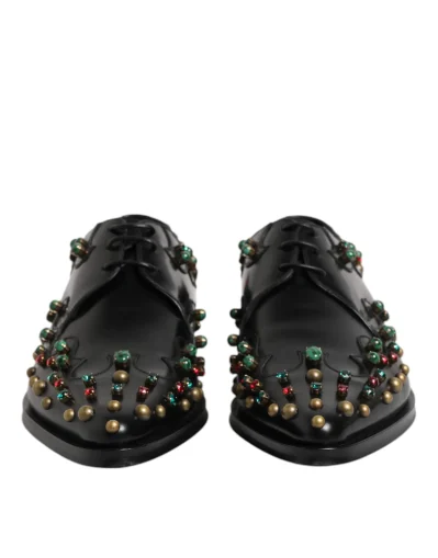 Black Leather Derby Dress Studded Shoes