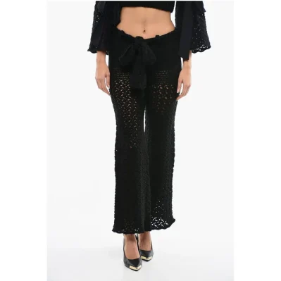 Knitted Openwork Trousers with Wide Leg
