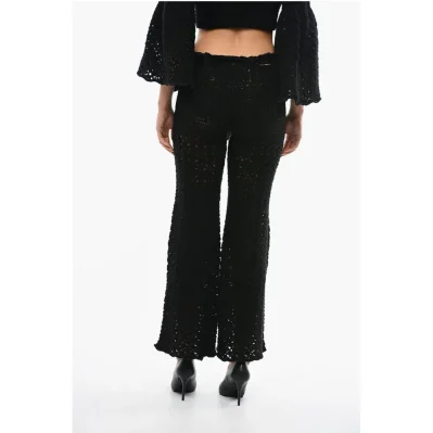 Knitted Openwork Trousers with Wide Leg