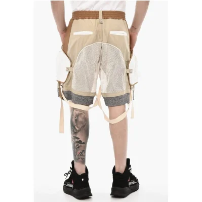 Mesh Shorts with Maxi Pockets and Suspenders