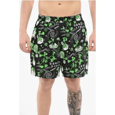 EYE MAN Patterned Lightweight Cotton Shorts