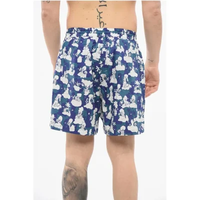 EYE MAN All-Over Printed Cotton Shorts with Drawstring Waist