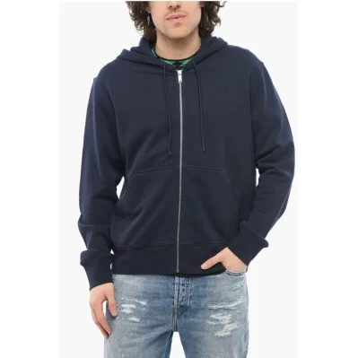 Solid Color Cotton Sweatshirt with Hood and Zip Closure