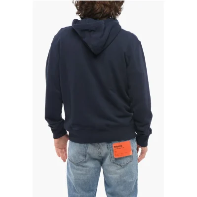 Solid Color Cotton Sweatshirt with Hood and Zip Closure