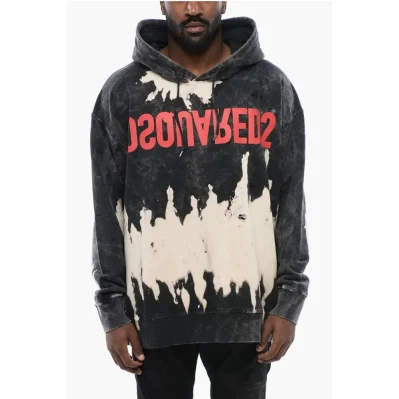 Bleached Effect Brushed Cotton Hoodie