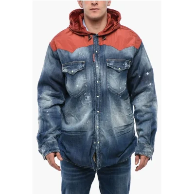Distressed Denim Jacket with Shearling