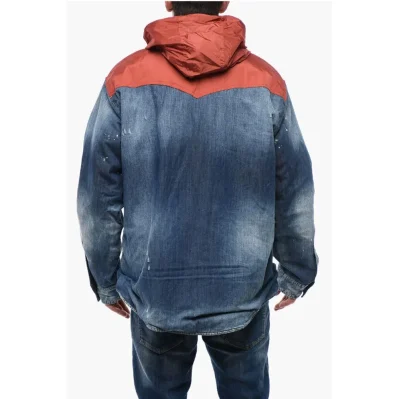 Distressed Denim Jacket with Shearling