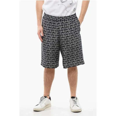 Chain Printed Silk Shorts with Elastic Waistband