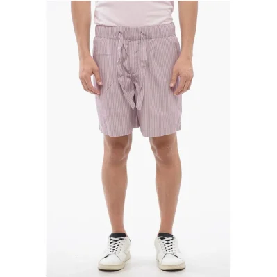 TEKLA Striped Cotton Shorts with Drawstring Waist