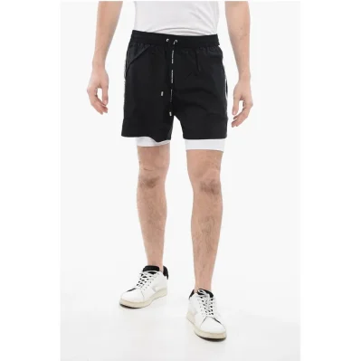 Double-layered Running Shorts with Side Logoed Bands