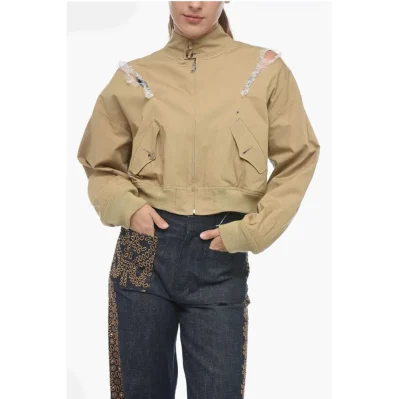Bare Back Cotton Bomber Jacket with Cut-outs